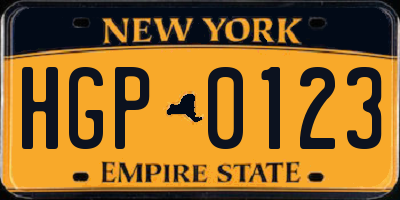 NY license plate HGP0123