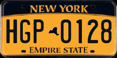 NY license plate HGP0128