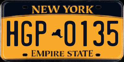 NY license plate HGP0135