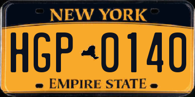 NY license plate HGP0140