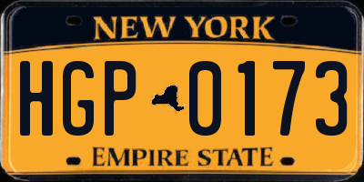 NY license plate HGP0173