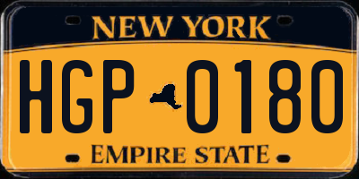 NY license plate HGP0180