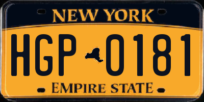 NY license plate HGP0181