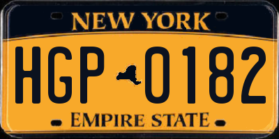 NY license plate HGP0182