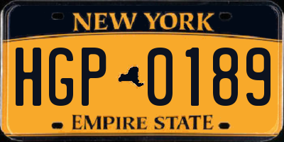 NY license plate HGP0189