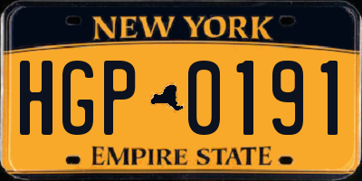 NY license plate HGP0191