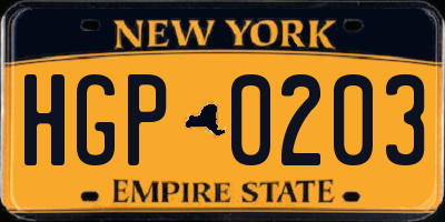 NY license plate HGP0203