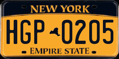 NY license plate HGP0205