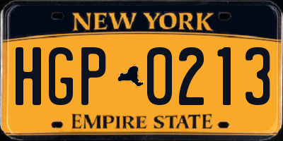 NY license plate HGP0213