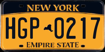 NY license plate HGP0217