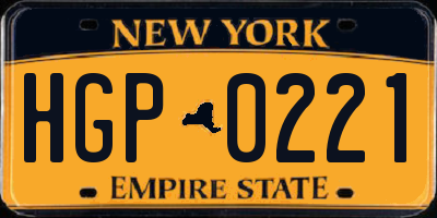 NY license plate HGP0221