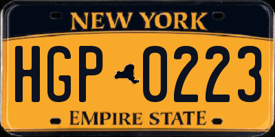 NY license plate HGP0223