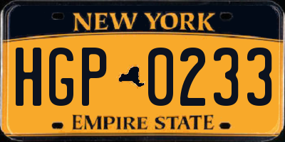 NY license plate HGP0233