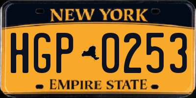 NY license plate HGP0253