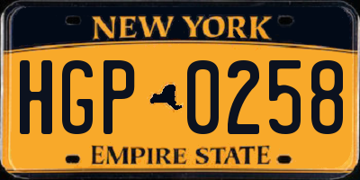 NY license plate HGP0258