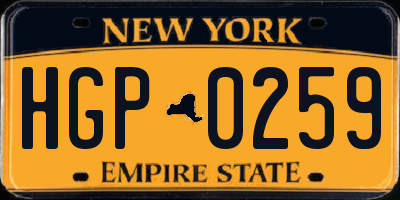 NY license plate HGP0259