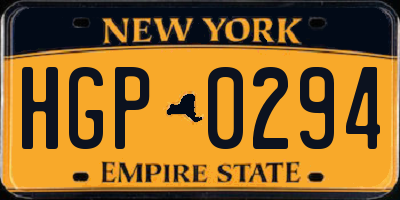 NY license plate HGP0294