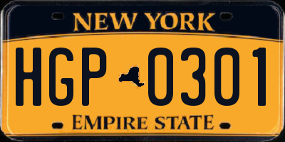 NY license plate HGP0301