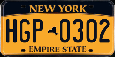 NY license plate HGP0302