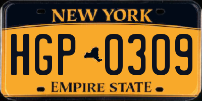 NY license plate HGP0309