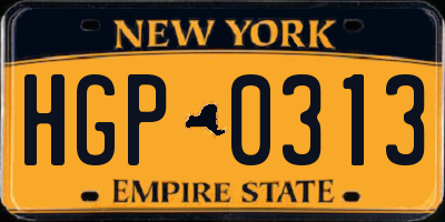 NY license plate HGP0313