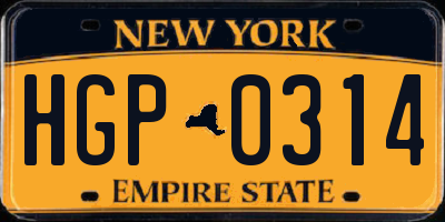 NY license plate HGP0314