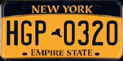 NY license plate HGP0320