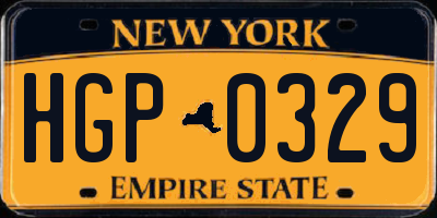 NY license plate HGP0329