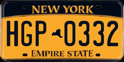 NY license plate HGP0332