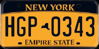 NY license plate HGP0343