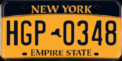 NY license plate HGP0348