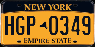 NY license plate HGP0349