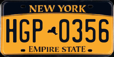 NY license plate HGP0356