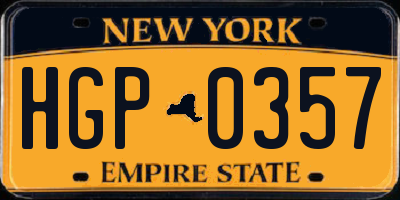 NY license plate HGP0357