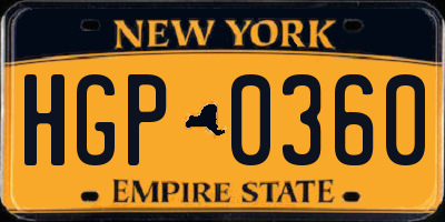 NY license plate HGP0360