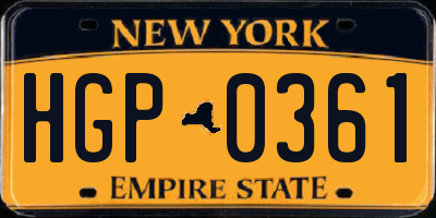 NY license plate HGP0361