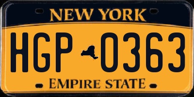 NY license plate HGP0363