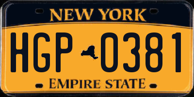 NY license plate HGP0381