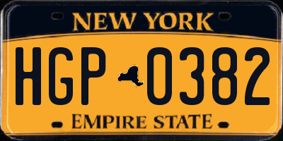 NY license plate HGP0382