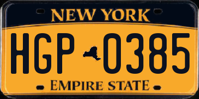 NY license plate HGP0385