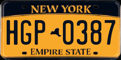 NY license plate HGP0387