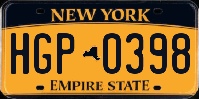 NY license plate HGP0398