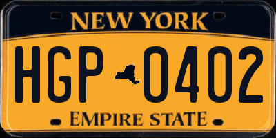 NY license plate HGP0402