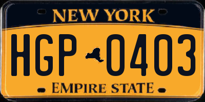 NY license plate HGP0403