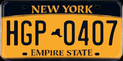 NY license plate HGP0407