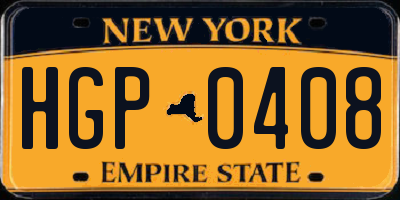 NY license plate HGP0408