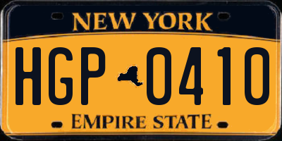 NY license plate HGP0410