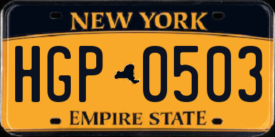 NY license plate HGP0503