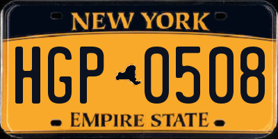 NY license plate HGP0508