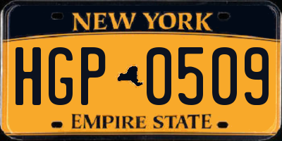 NY license plate HGP0509